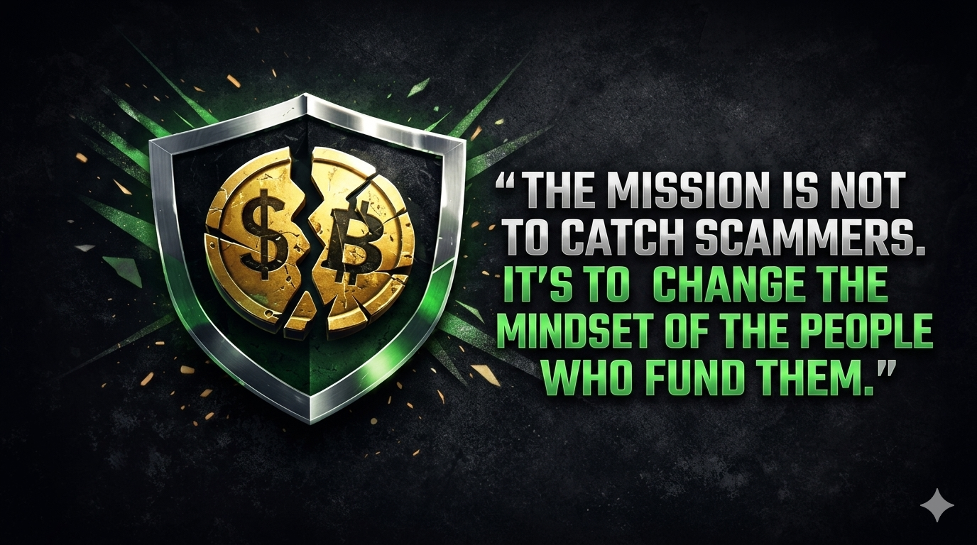 The mission is not to catch scammers. It's to change the mindset of the people who fund them.